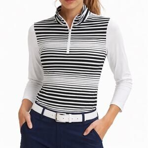 Lady Hagen Black White Striped 1/4 Zip Golf Pullover Top Sz S
